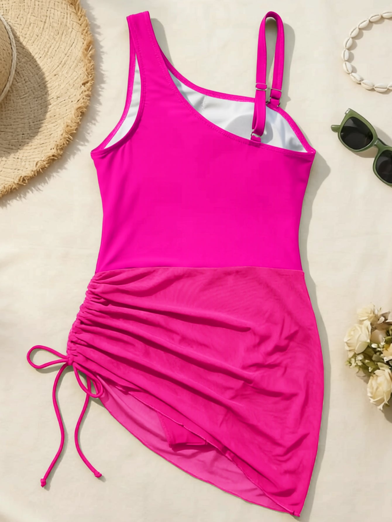 Lila Zen Cutout Mesh Ruched Swim Dress