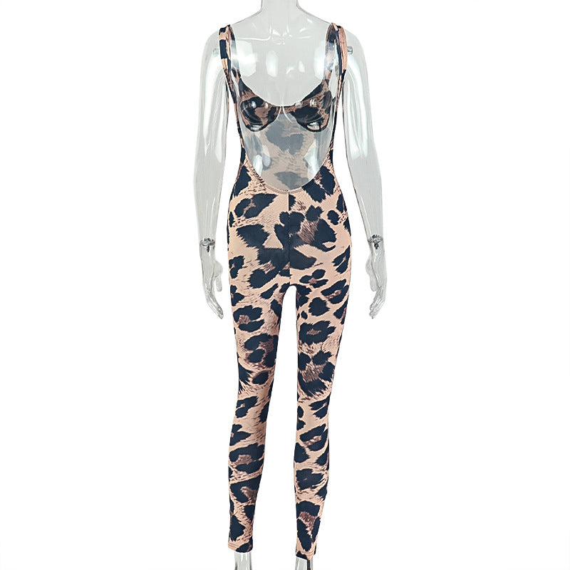 Leopard Print Cut-Out Halter Jumpsuit with Bow Detail