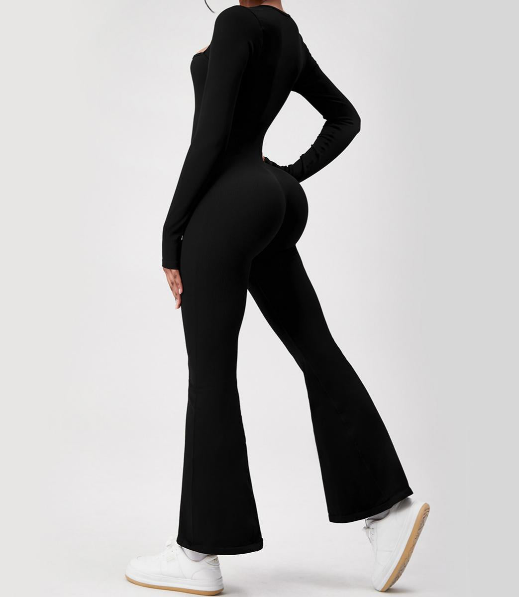 Lila Zen Seamless Square Neck Slim Fit Onesie Yoga Suit Long Sleeve