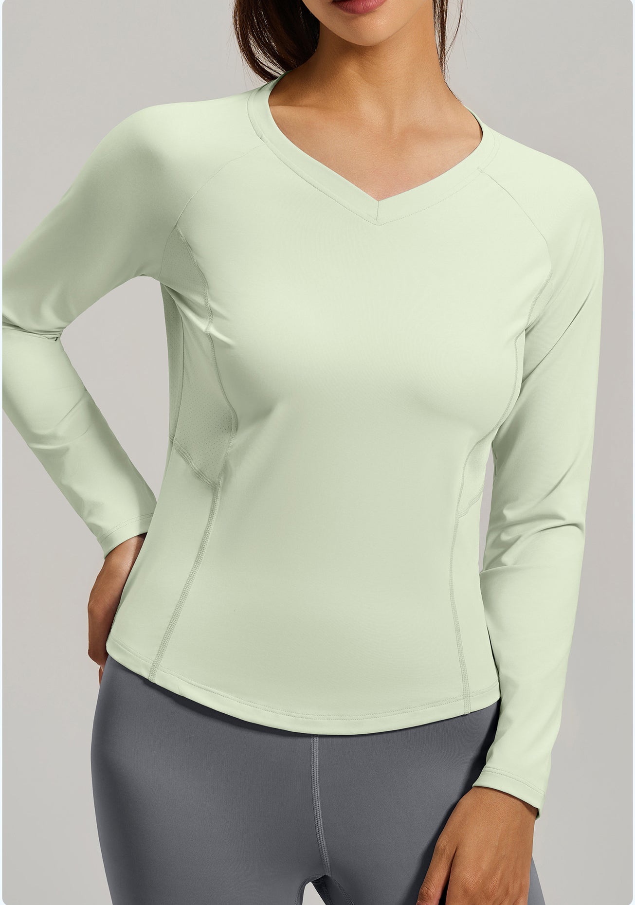 Lila Zen Backless Mesh V-Neck Yoga Fitness Long-Sleeve Top