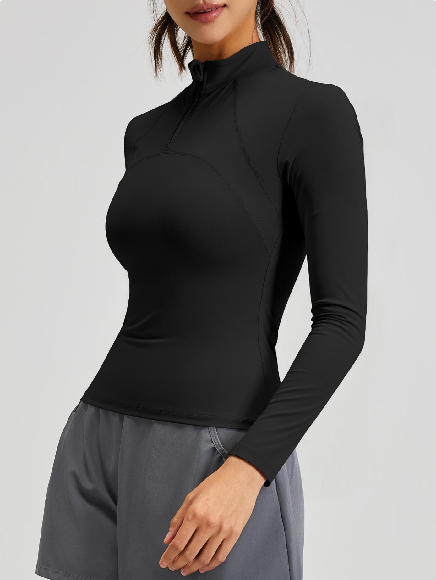Lila Zen Women's Slim Fit Breathable Long-Sleeved Sports Yoga Wear with Half Zipper at the Neckline