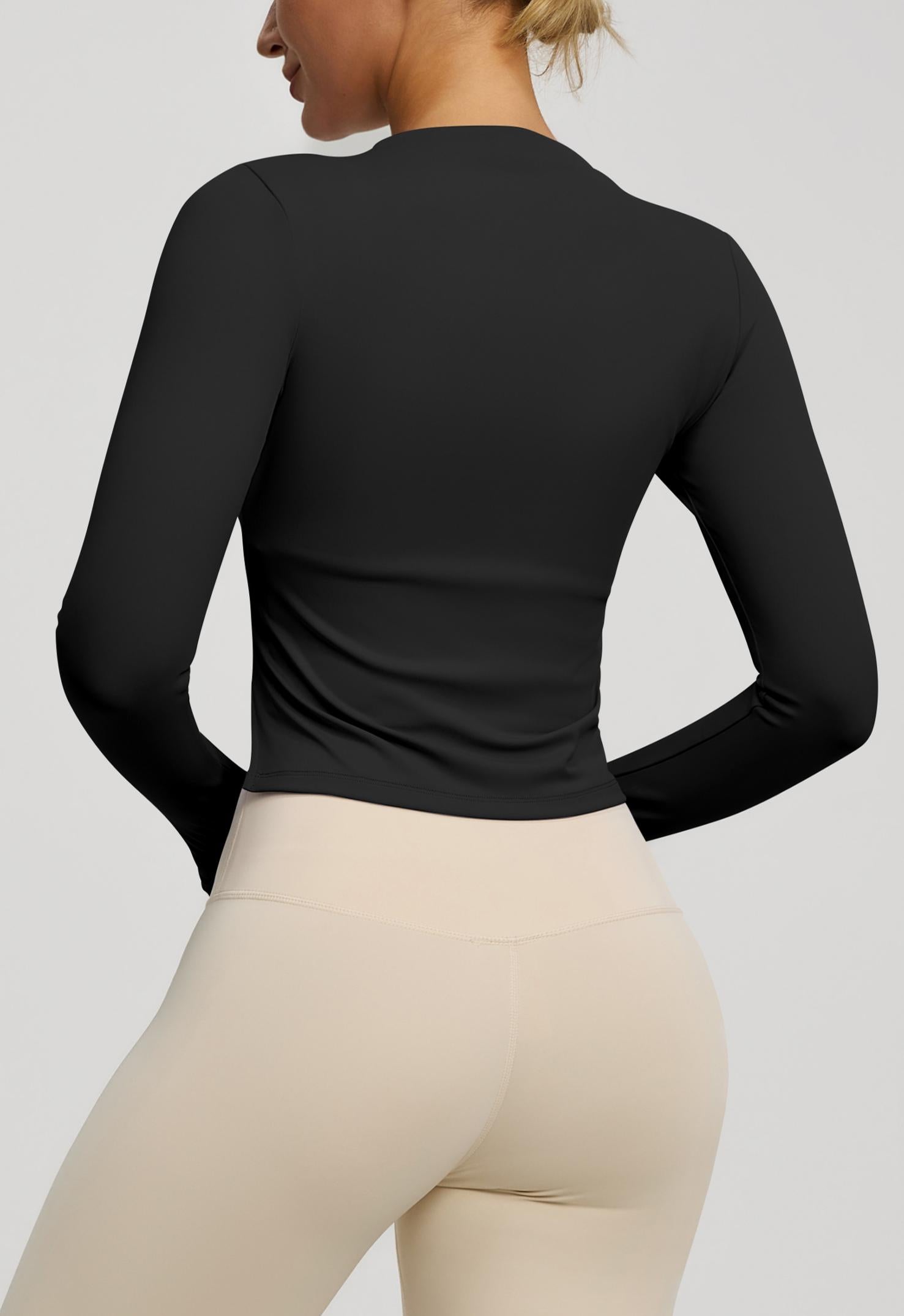 Lila Zen Round Neck Slim Fit Long Sleeve Yoga Top with Slit Hem