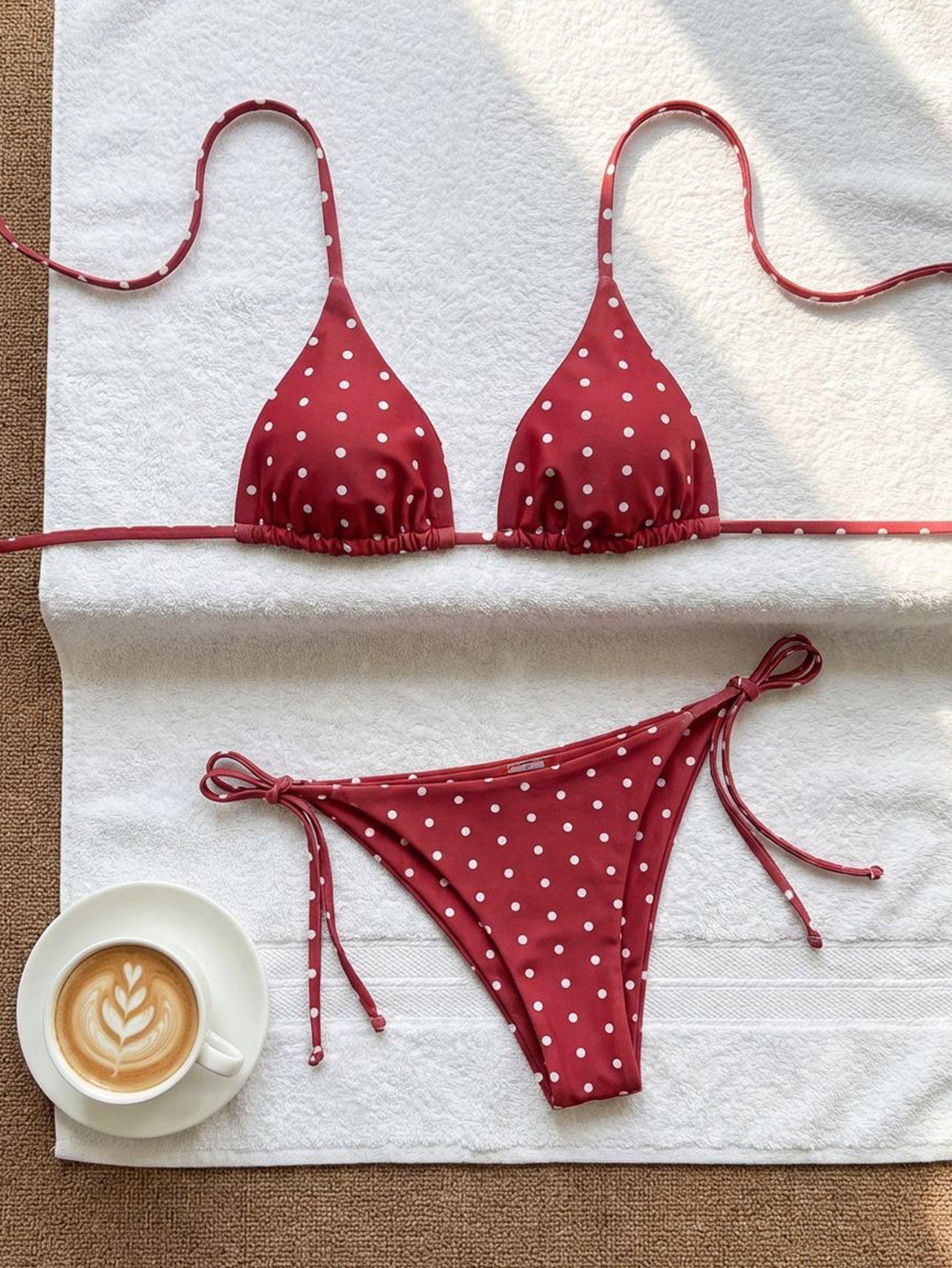 Lila Zen Retro Polka Dot Triangle String Bikini Set