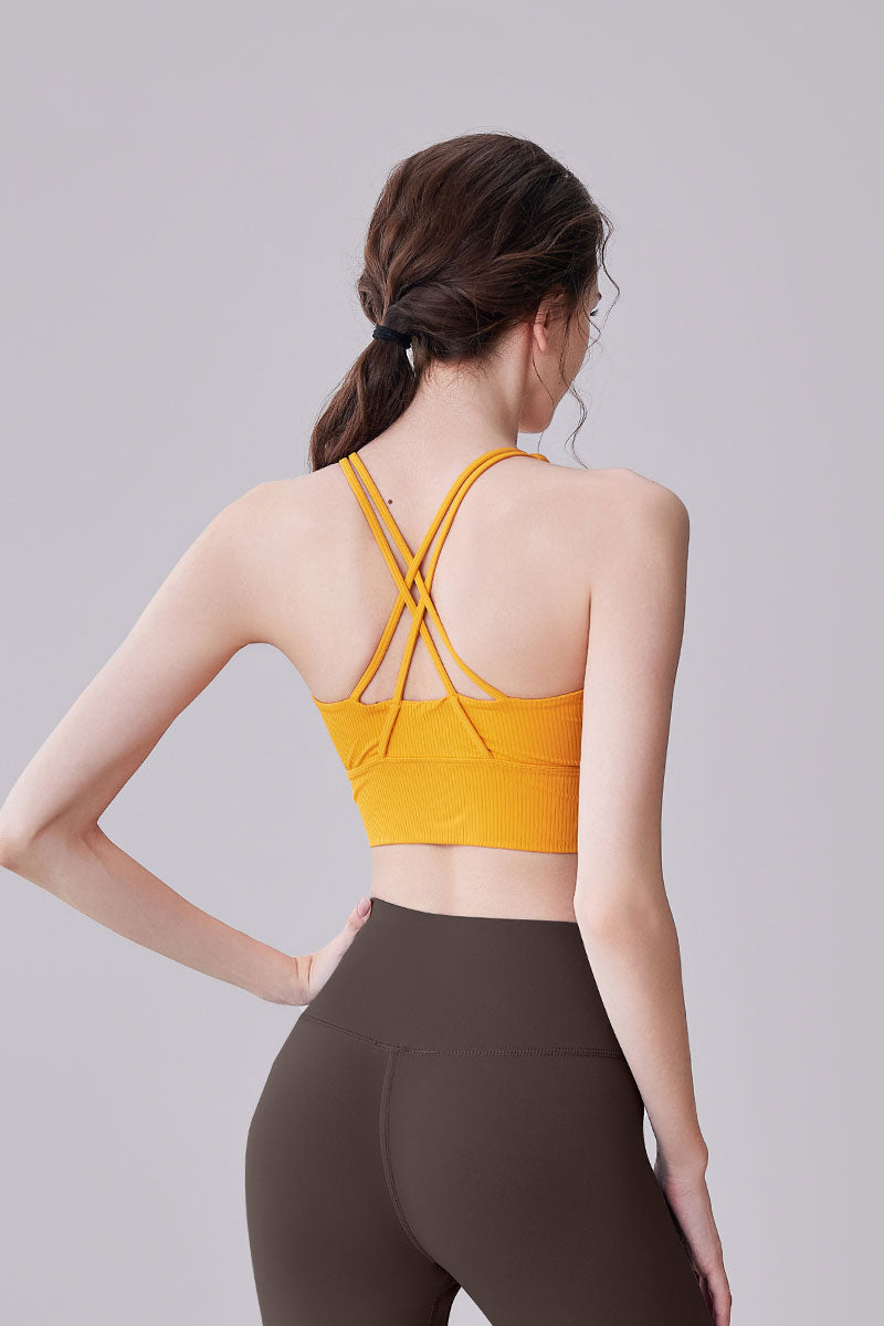 Lila Zen Striped Shock-Proof Double-Strap Thin Shoulder Straps Crossback Yoga Bra