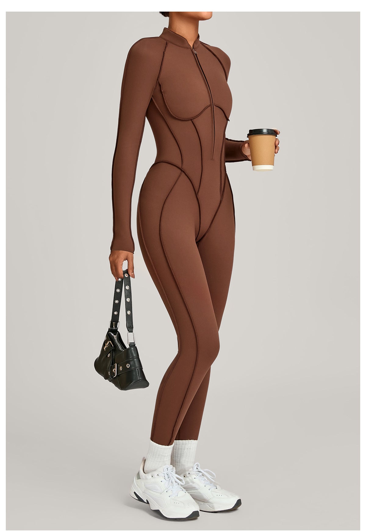 Lila Zen Half-Zip Contour Sculpt Long Sleeve Yoga Jumpsuit