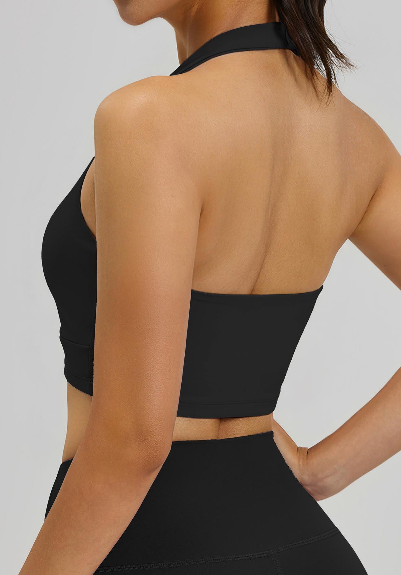 Lila ZenHaltered Satin-Back Sports Bra