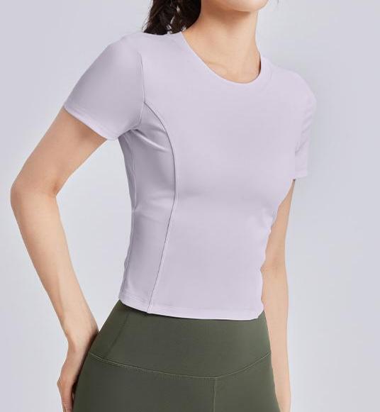 Lila Zen Drawstring Backless Ruffled Bra with Padded Chest Short-Sleeve Fitness Yoga Wear