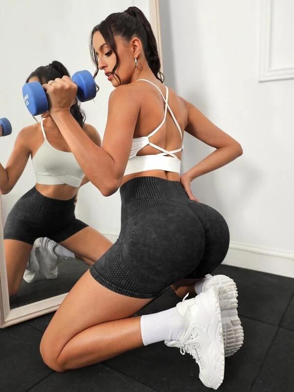 Lila Zen High-Waisted Tight-Fitting Peach Quick-Dry Yoga Shorts
