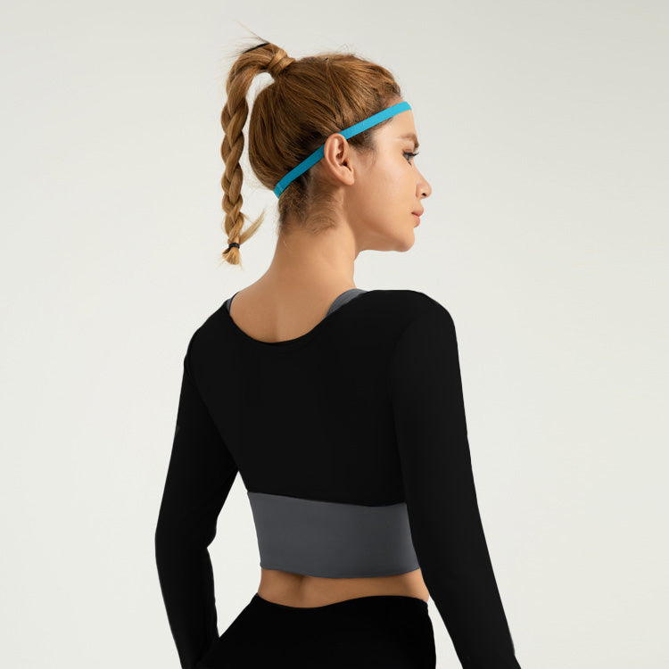 Lila Zen Shockproof Color-Blocked Faux Two-Piece Long-Sleeved Yoga Wear