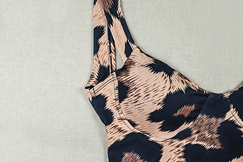 Leopard Print Cut-Out Halter Jumpsuit with Bow Detail