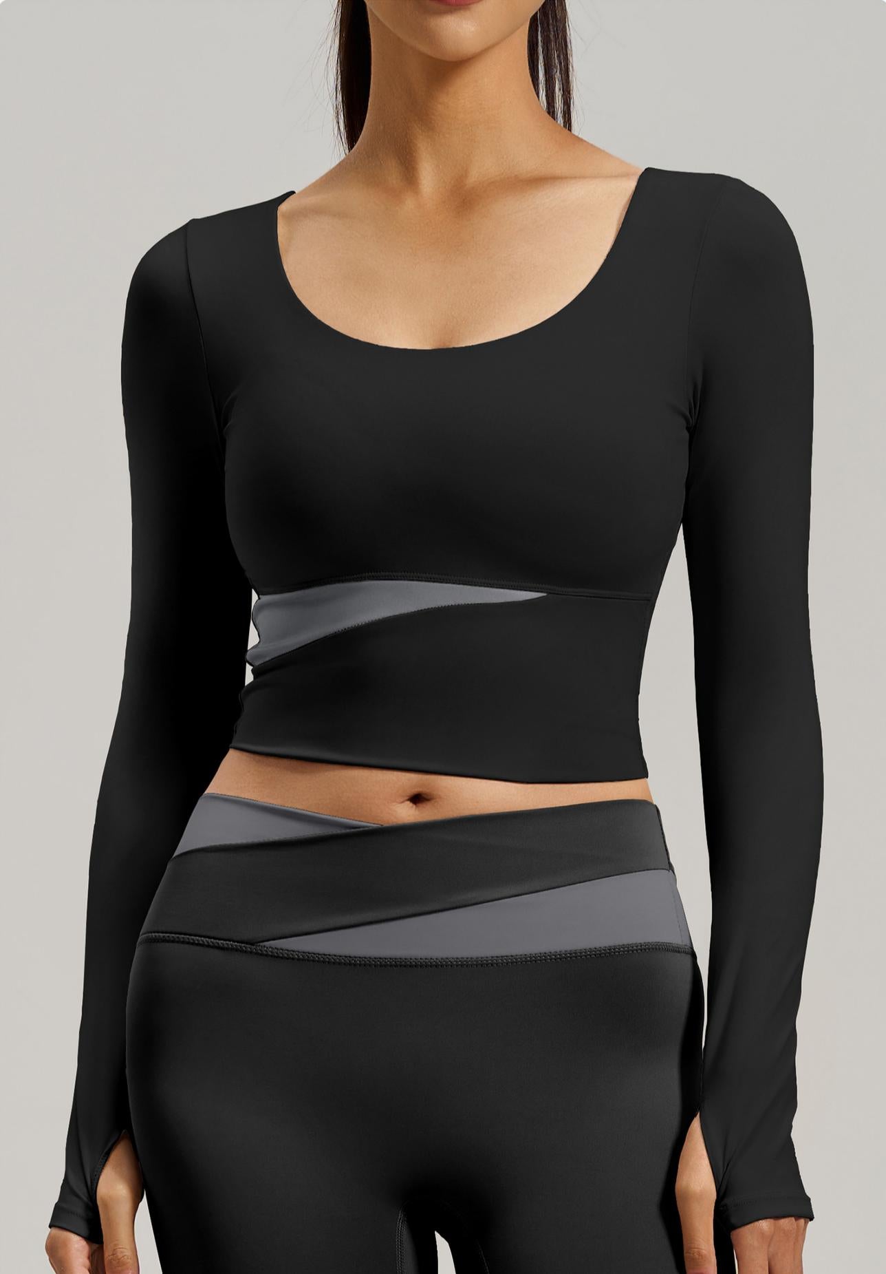 Lila Zen Peach Color Block Yoga Long Sleeve
