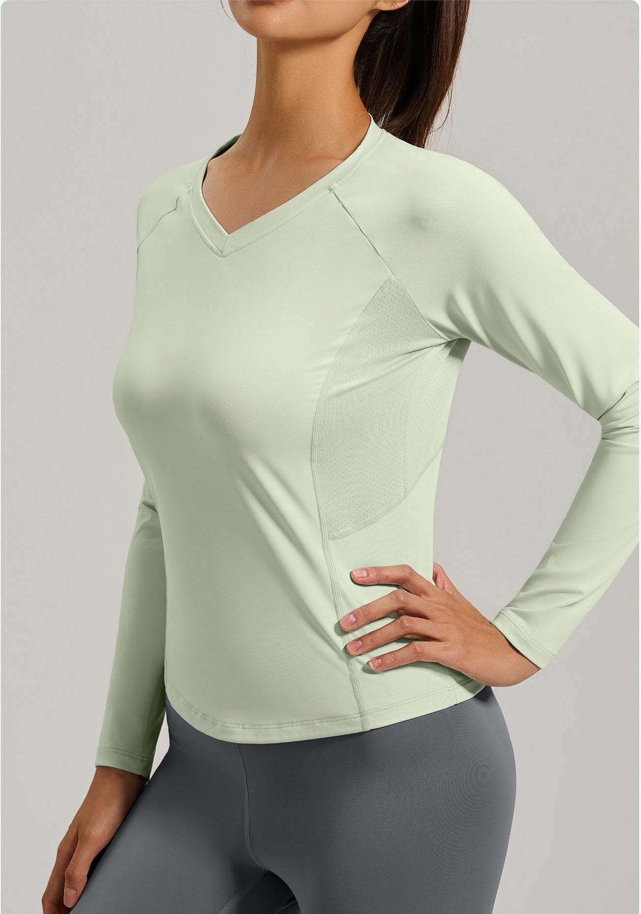 Lila Zen Backless Mesh V-Neck Yoga Fitness Long-Sleeve Top