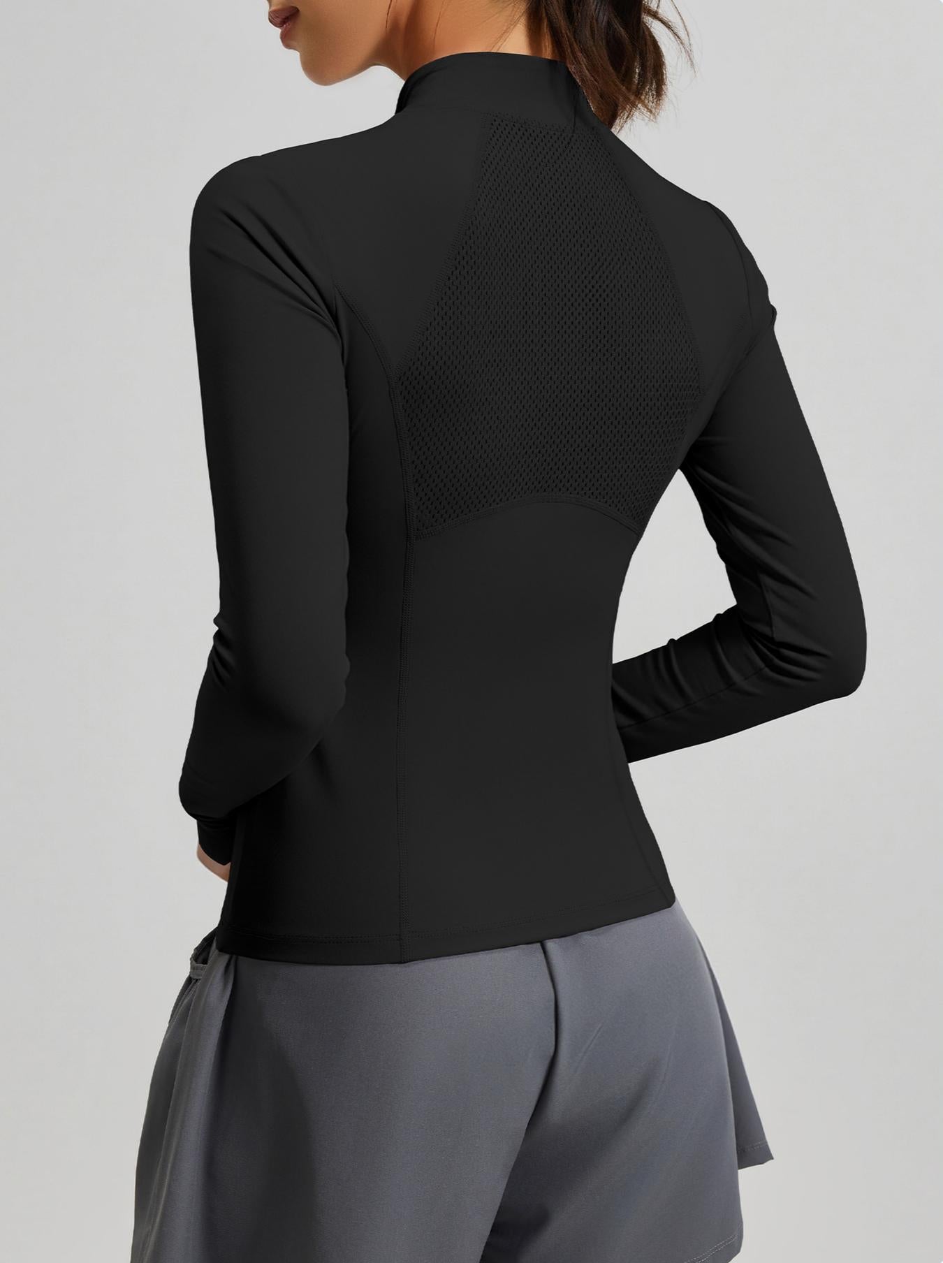 Lila Zen Women's Slim Fit Breathable Long-Sleeved Sports Yoga Wear with Half Zipper at the Neckline