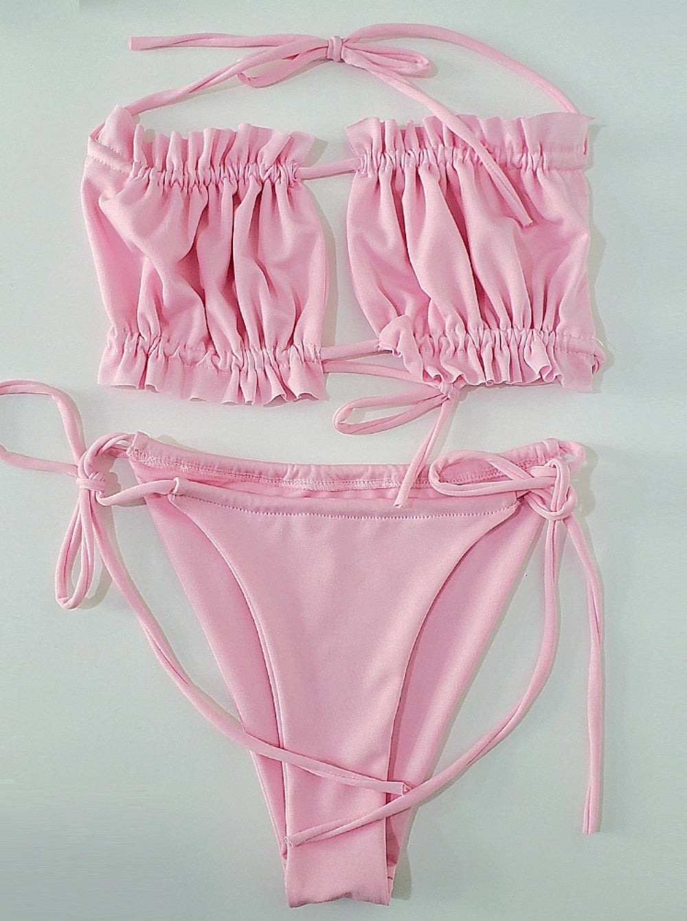 Marisol Ruched Bandeau Tie-Side Bikini Set