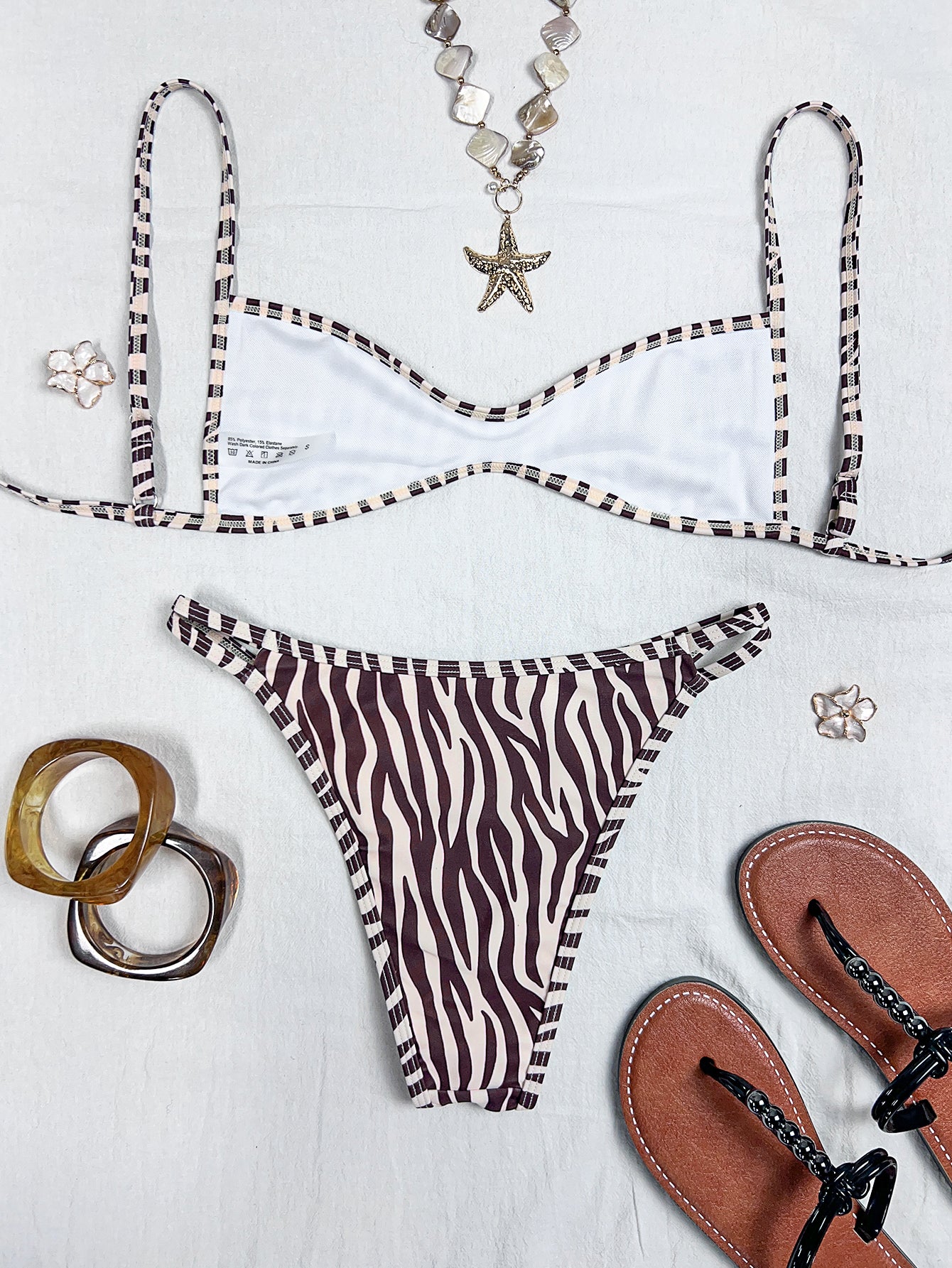 Lila Zen Printed Double-Strap Bralette Bikini Set