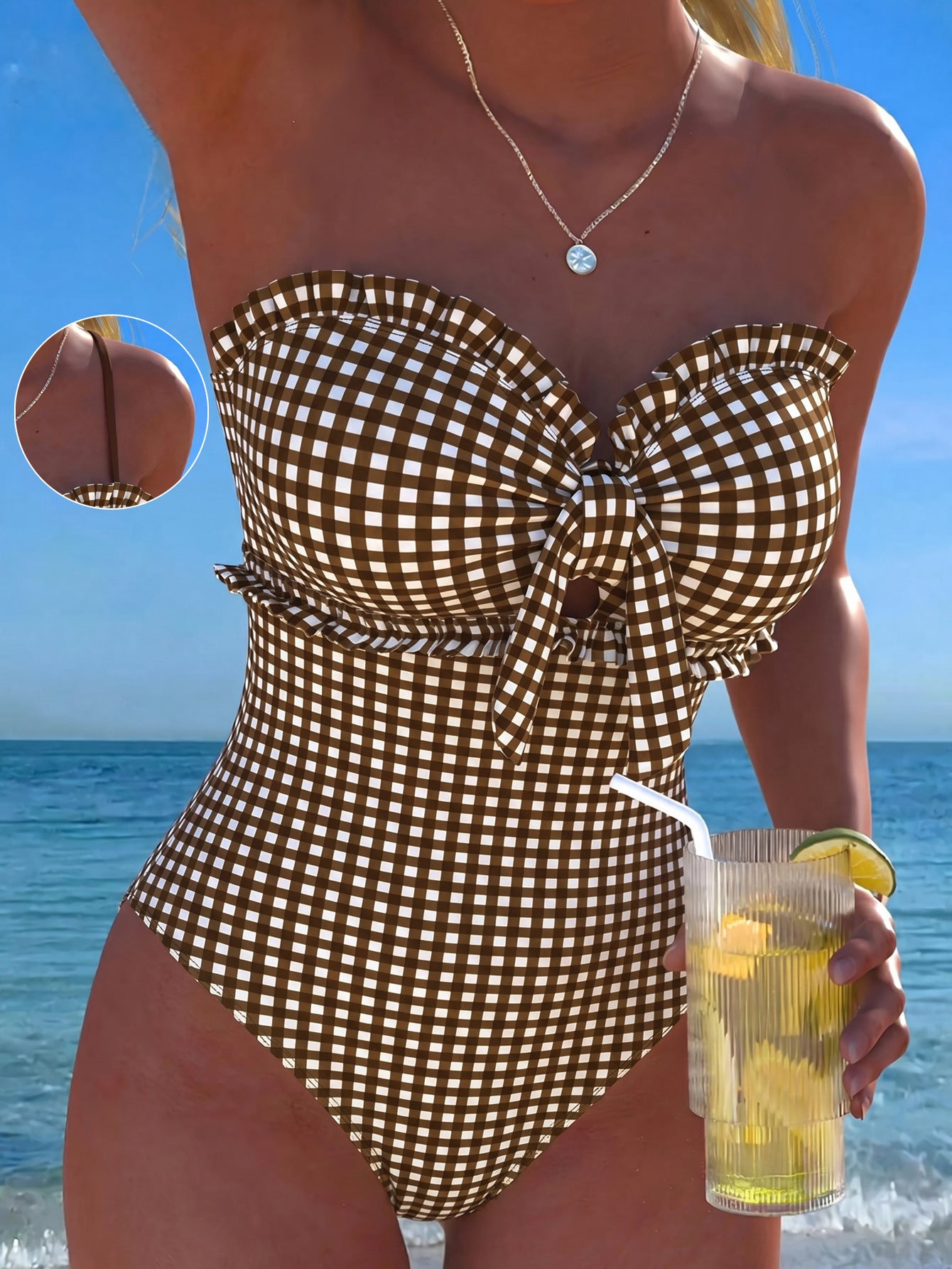 Ruffle Trim Tie-Front One-Piece Swimsuit