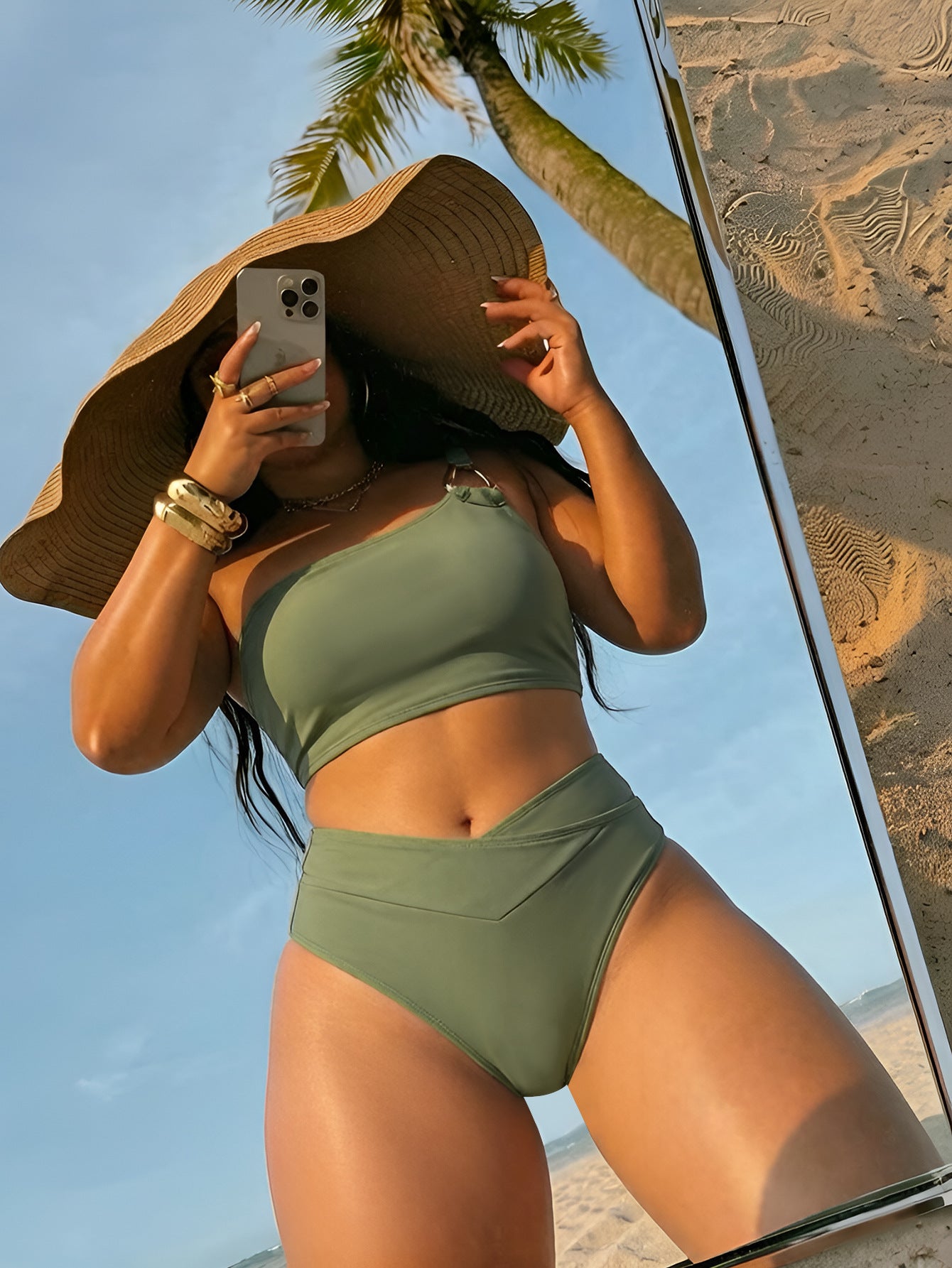 Lila Zen One-Shoulder Ring Detail Bikini Set