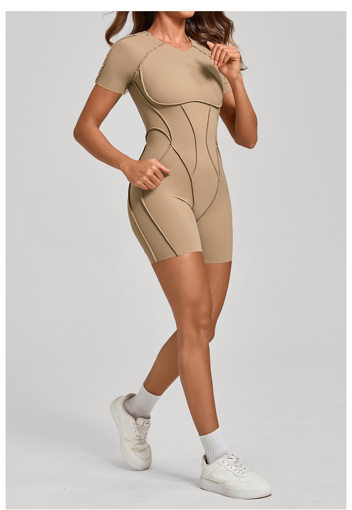 Lila Zen Sculpted Open-Back Short-Sleeve Yoga Romper