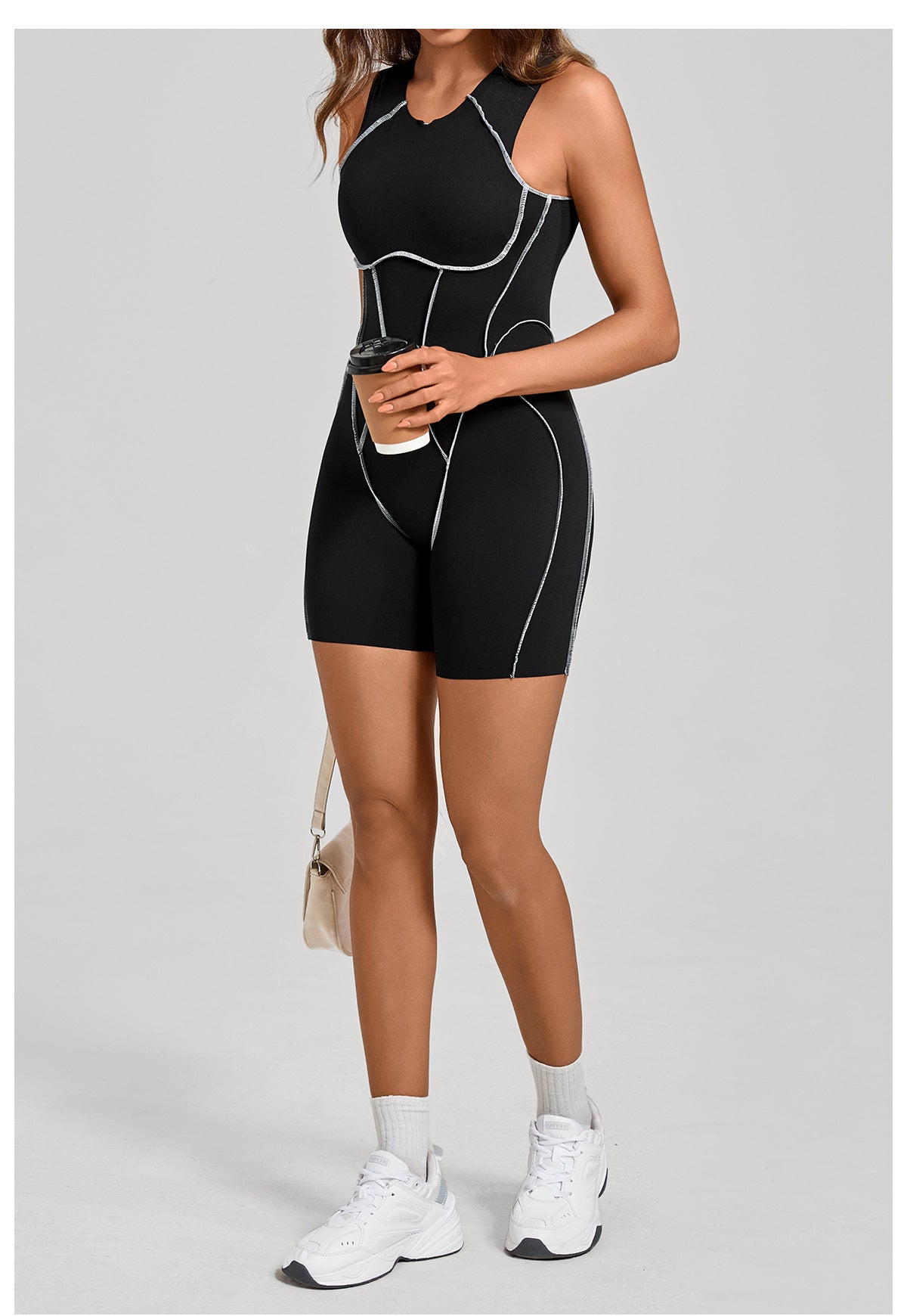 Lila Zen Contrast Seam Open-Back Sculpt Romper