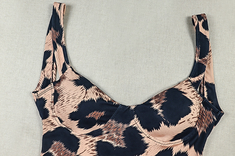 Leopard Print Cut-Out Halter Jumpsuit with Bow Detail