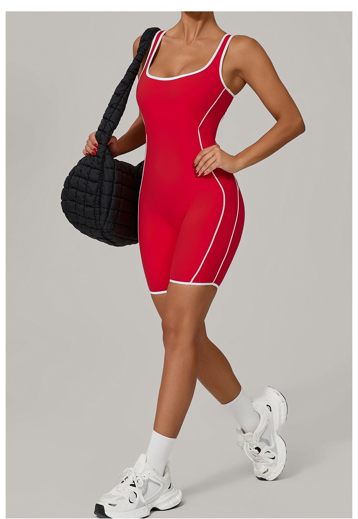 Lila Zen Contrast Trim Open Back Biker Short Romper