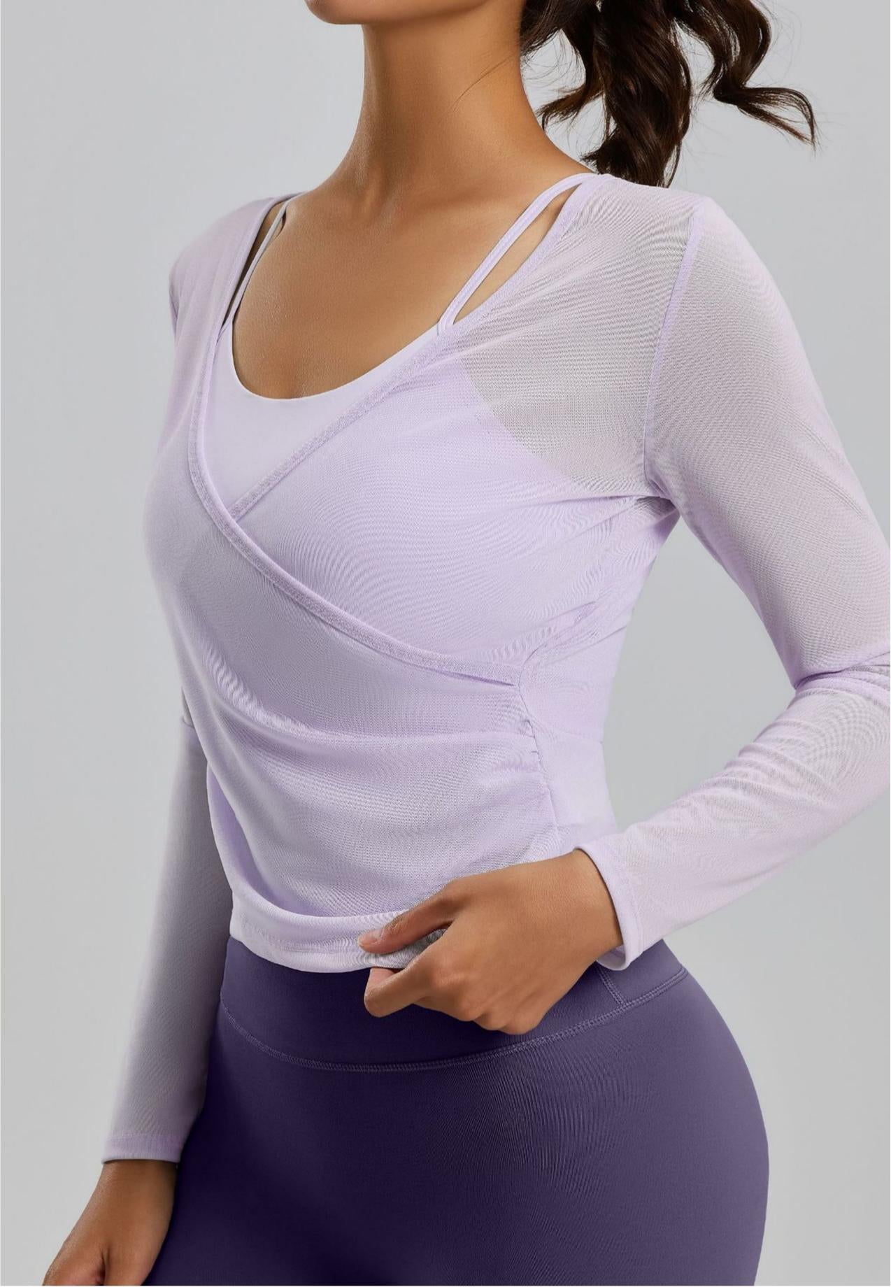Lila Zen Women's Sheer Mesh Long-Sleeved Camisole Two-Piece Set