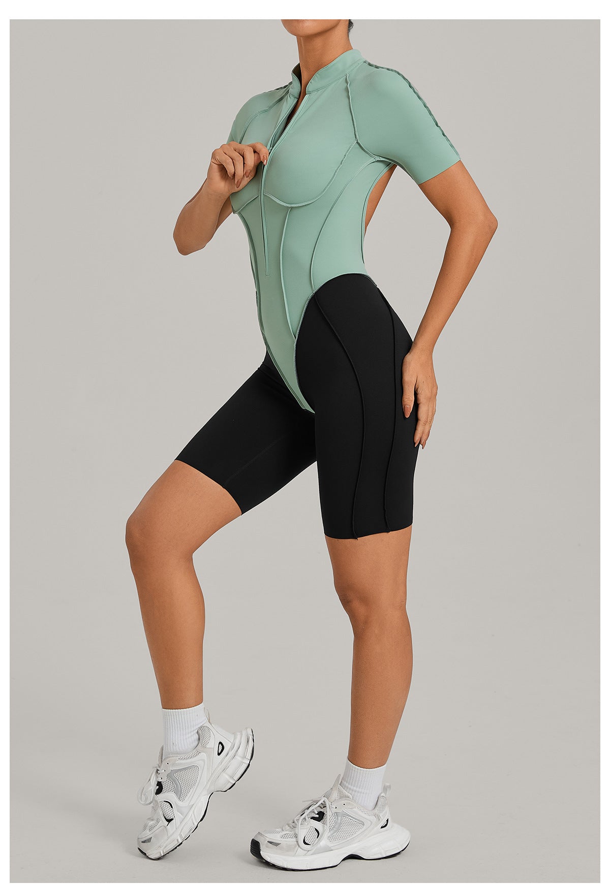 Lila Zen Half-Zip Open-Back Sculpt Romper
