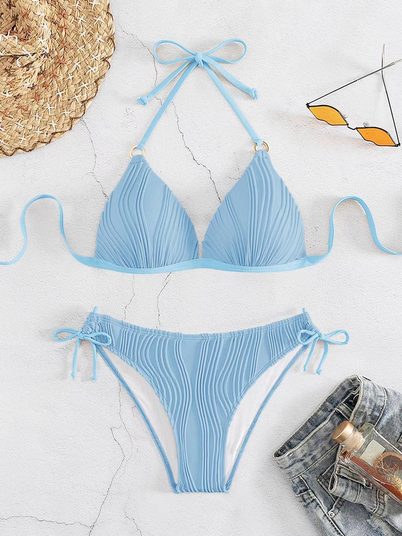 Ribbed Push-Up Halter Bikini Set