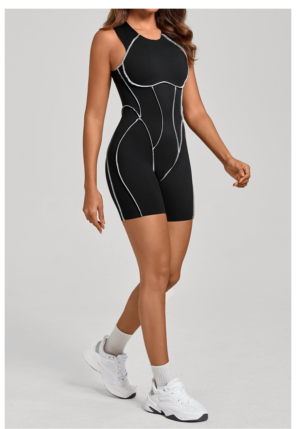 Lila Zen Contrast Seam Open-Back Sculpt Romper