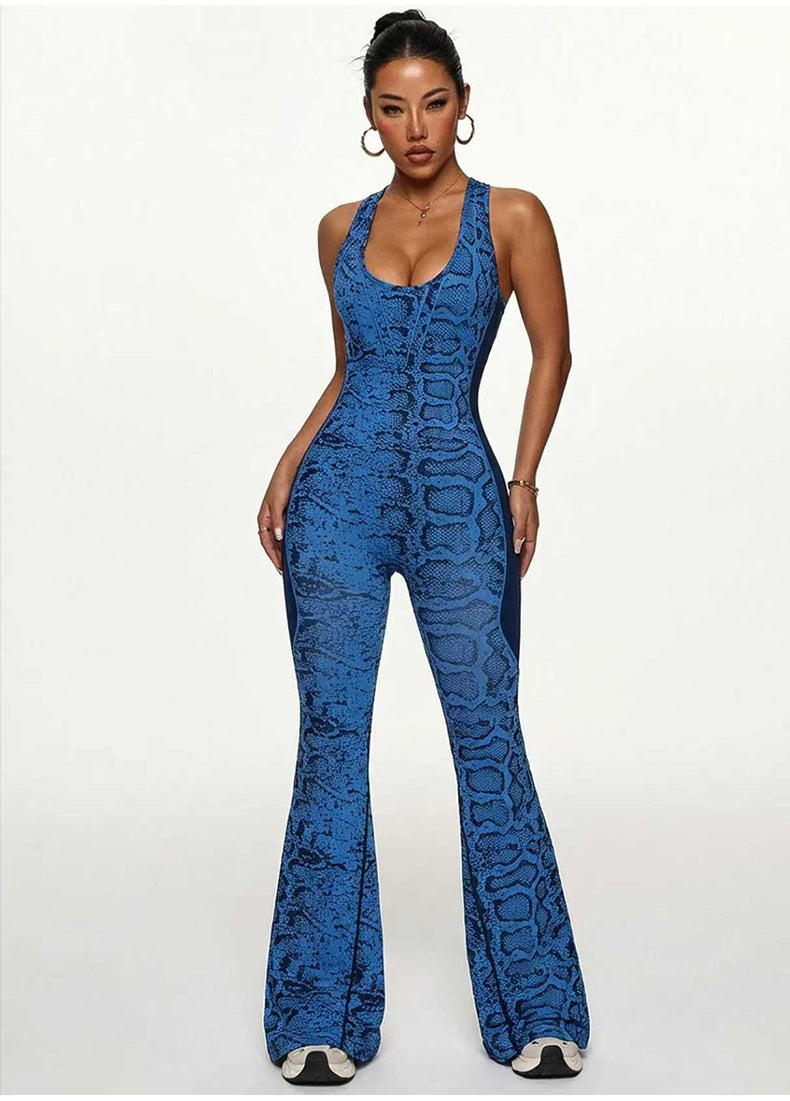 Lila Zen Serpentine Sculpt Backless Flared Yoga Jumpsuit