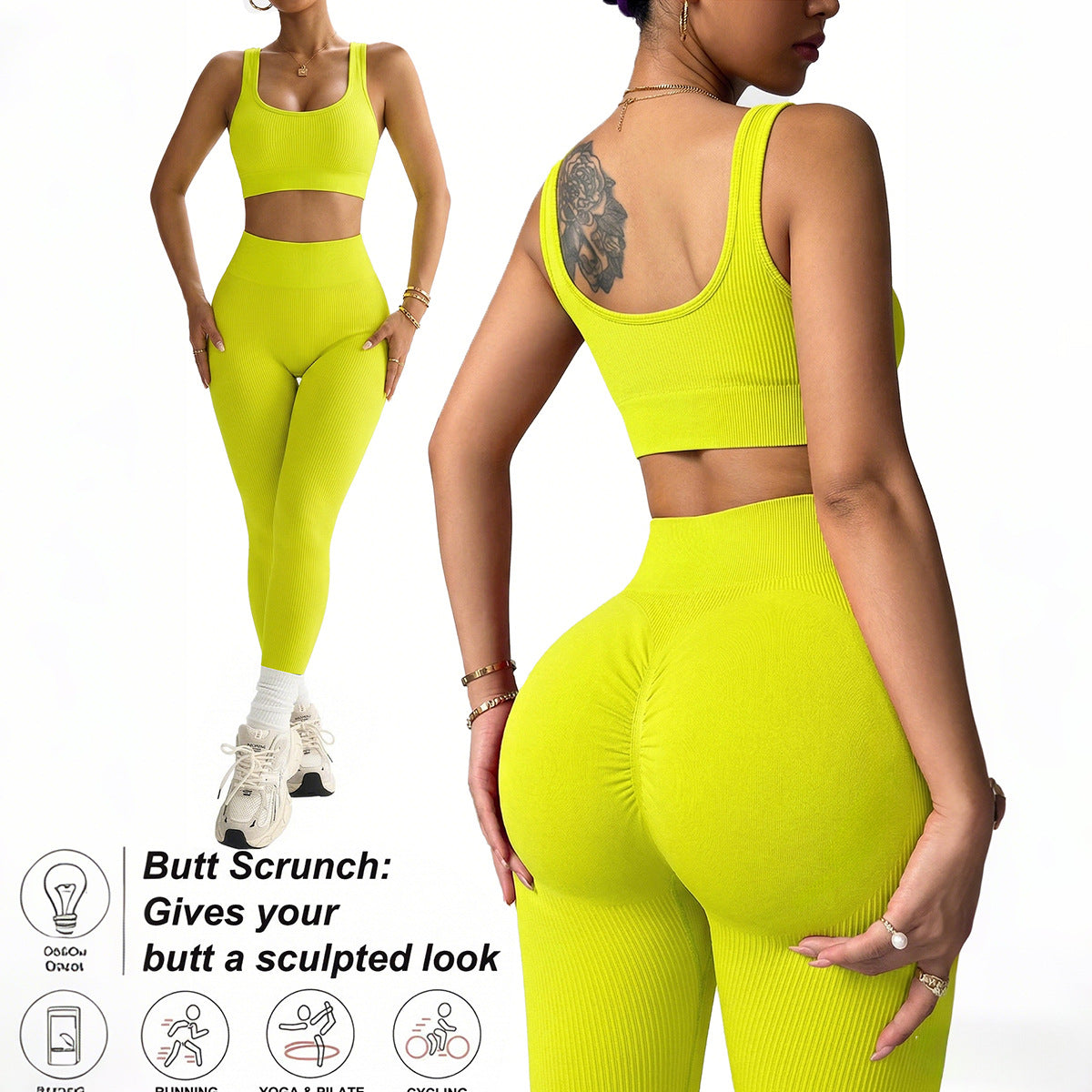 Lila Zen Seamless Ribbed Sculpt Crop Top & Scrunch Leggings Set