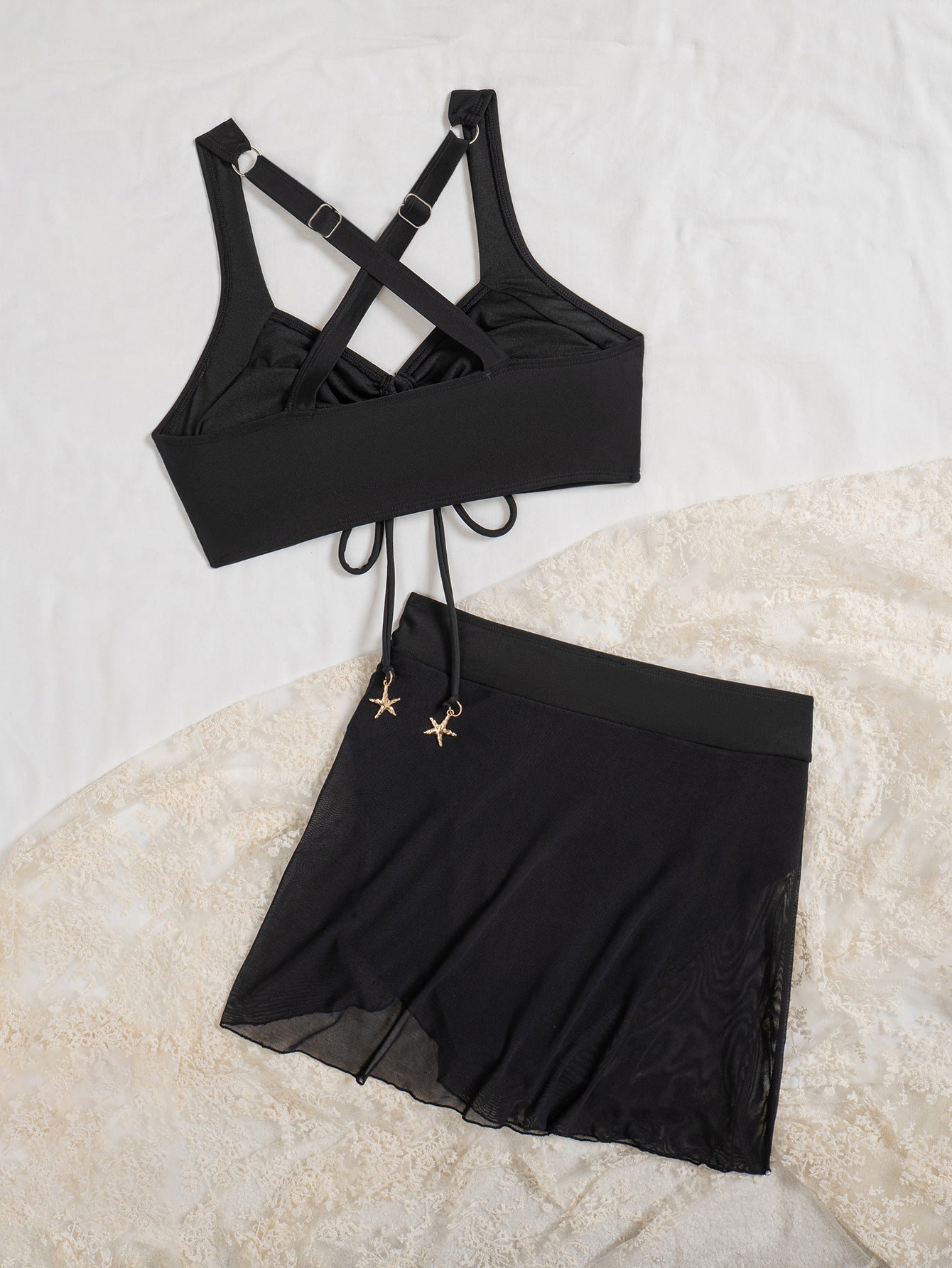 Star Charm Ruched Swim Top & Skirt Set