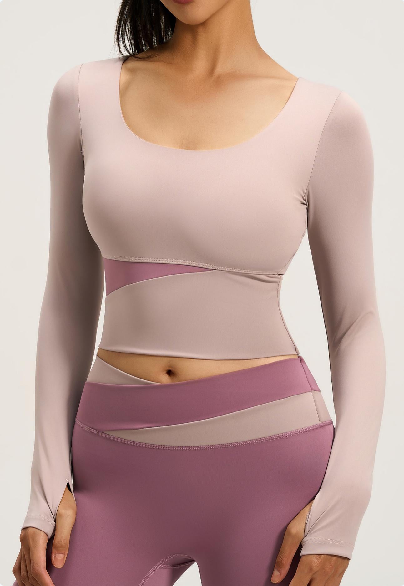 Lila Zen Peach Color Block Yoga Long Sleeve