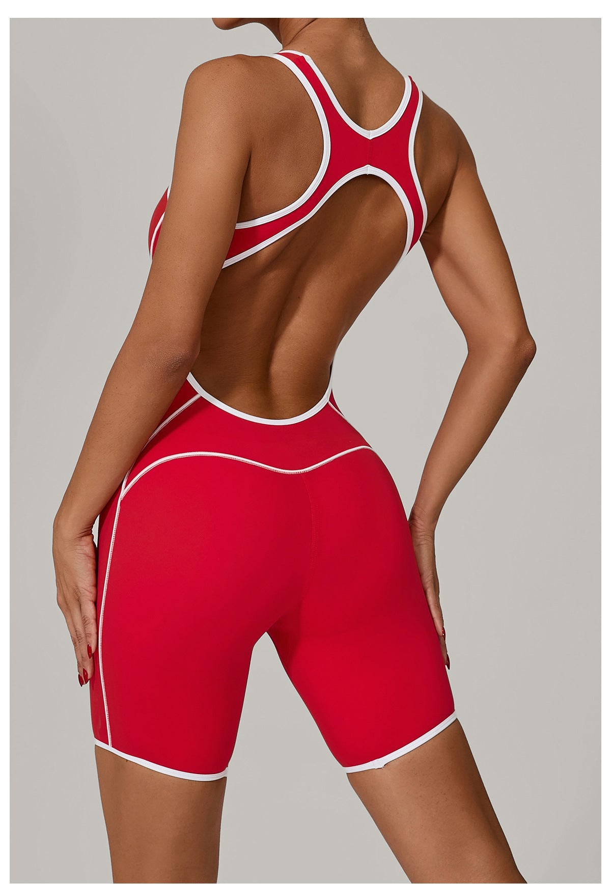 Lila Zen Contrast Trim Open Back Biker Short Romper