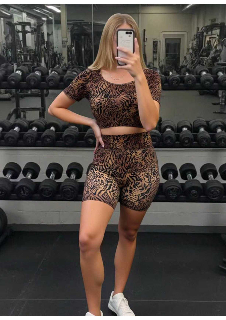 Lila Zen Wild Motion Leopard Print Crop Top & High-Waisted Biker Shorts Set