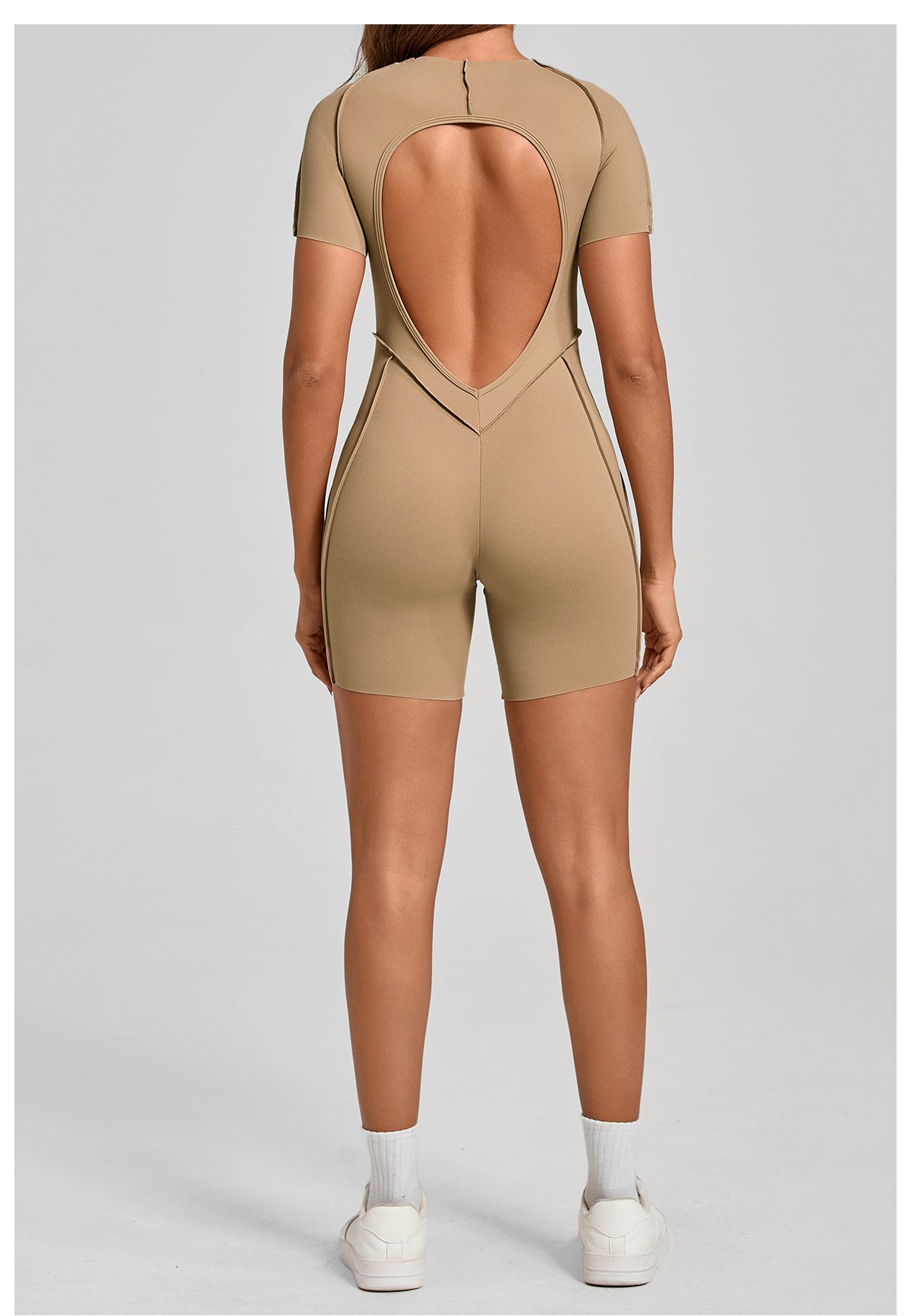 Lila Zen Sculpted Open-Back Short-Sleeve Yoga Romper