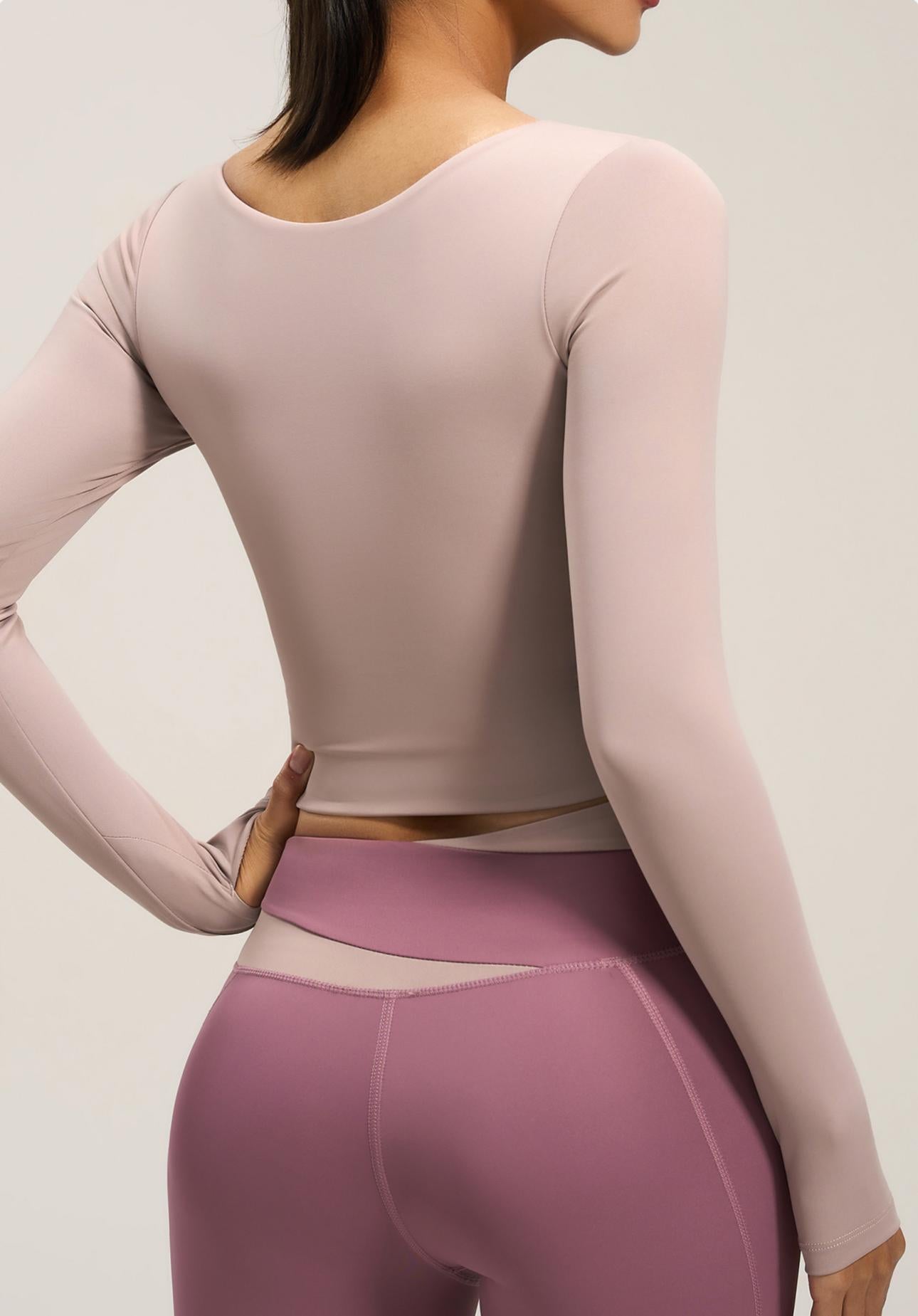 Lila Zen Peach Color Block Yoga Long Sleeve