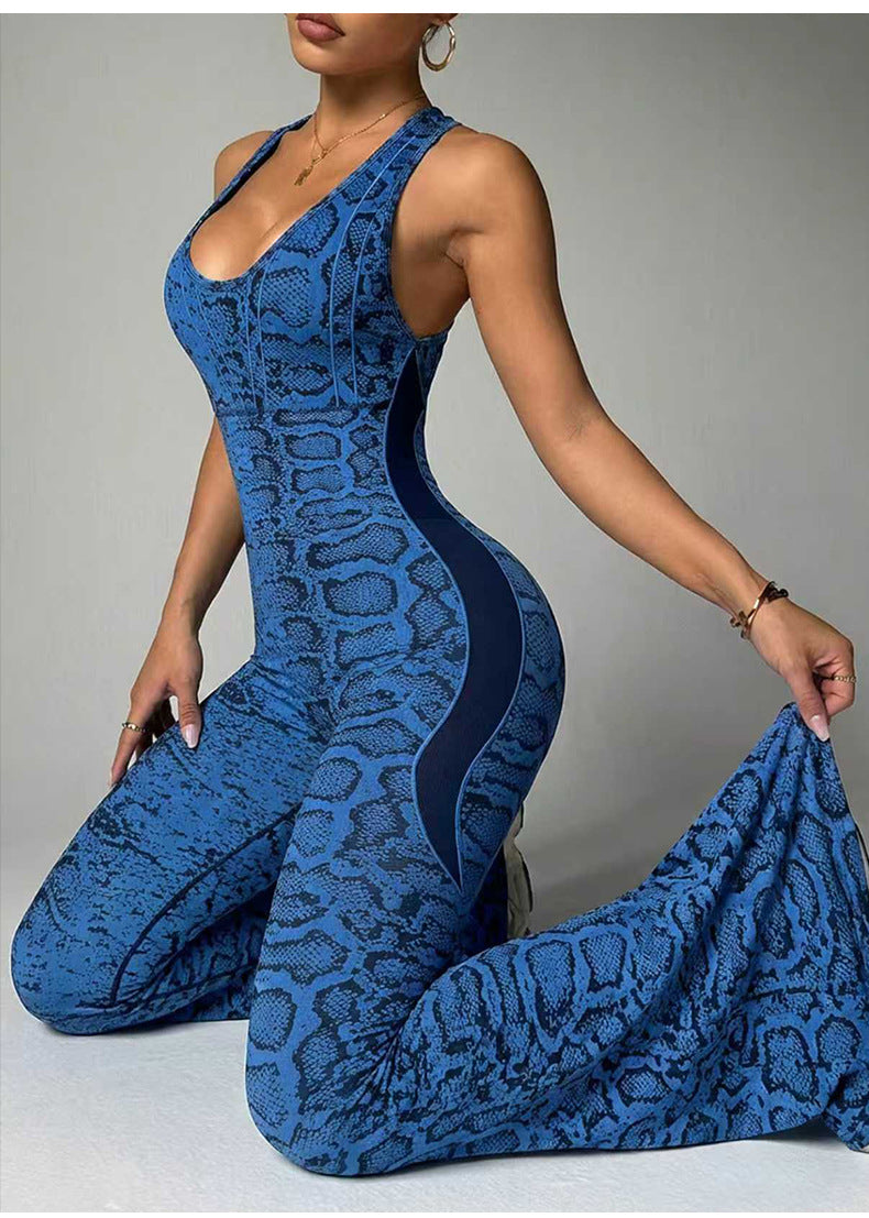 Lila Zen Serpentine Sculpt Backless Flared Yoga Jumpsuit