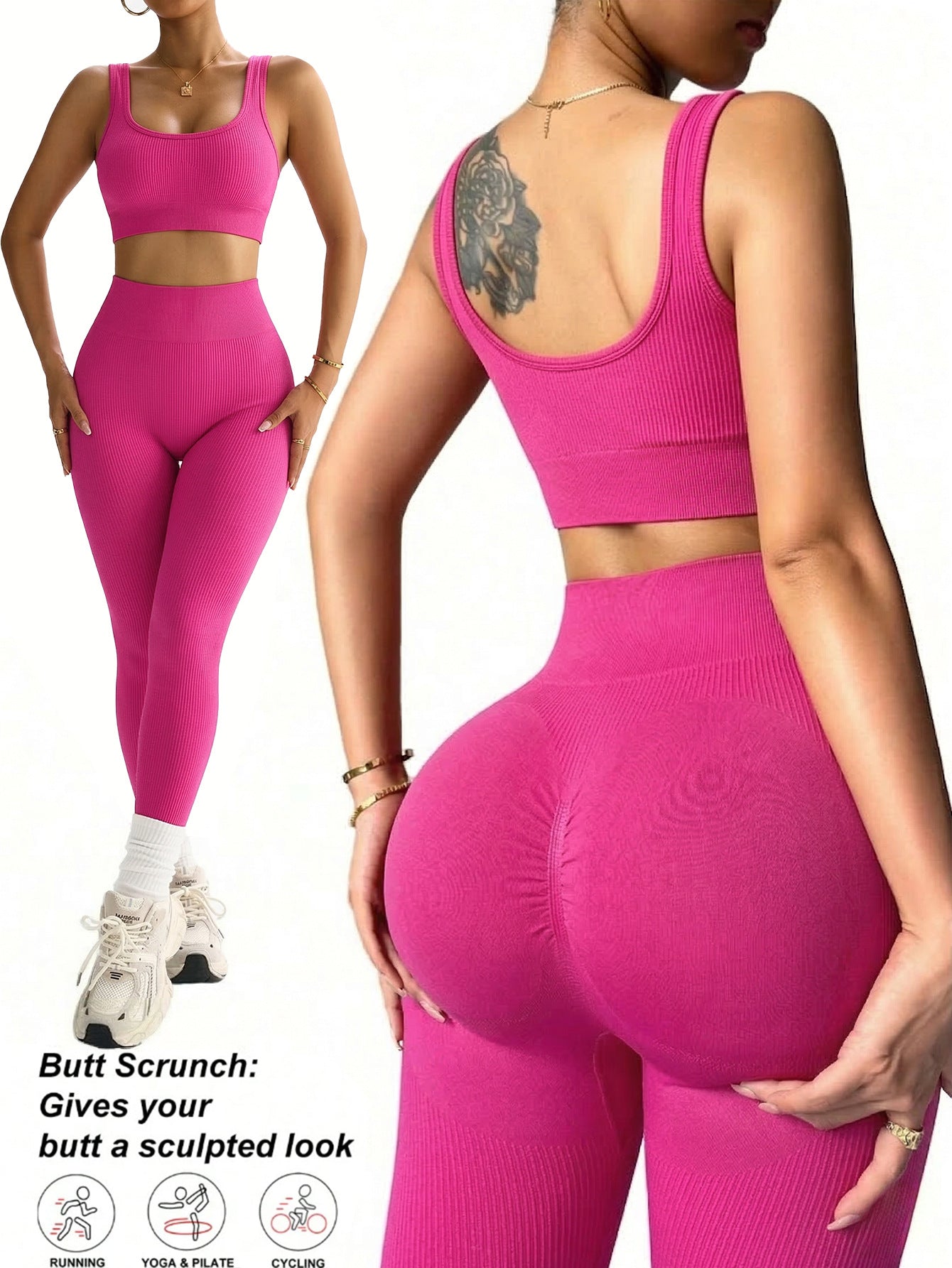 Lila Zen Seamless Ribbed Sculpt Crop Top & Scrunch Leggings Set