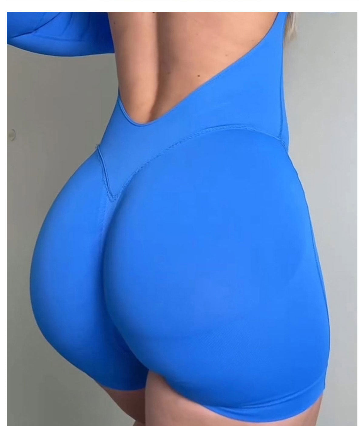 Lila Zen Sculpting Open Back Workout Jumpsuit Long Sleeve Butt Lift Yoga Short Romper