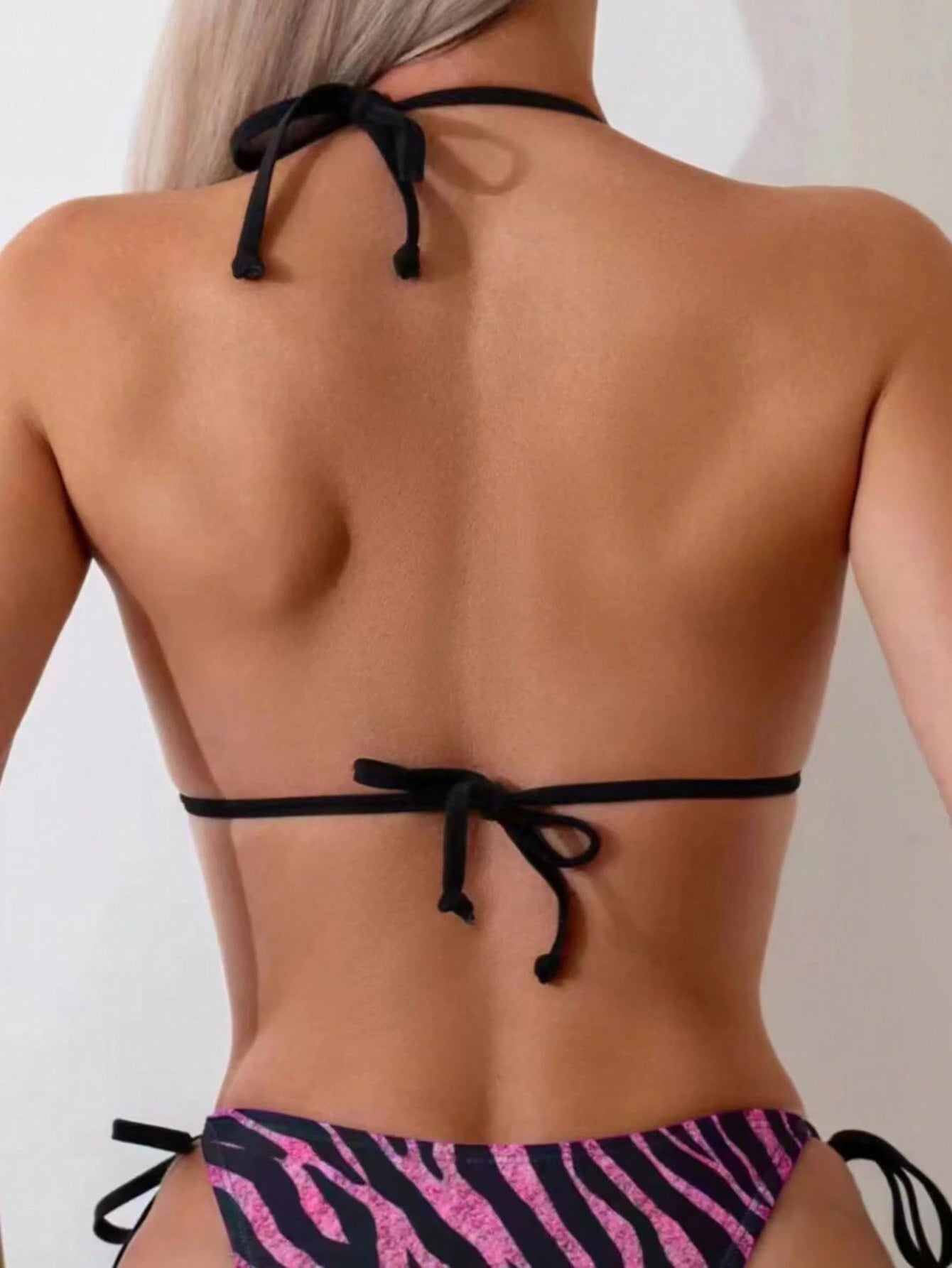 Wildline Contrast-Tie Printed Triangle Bikini Set