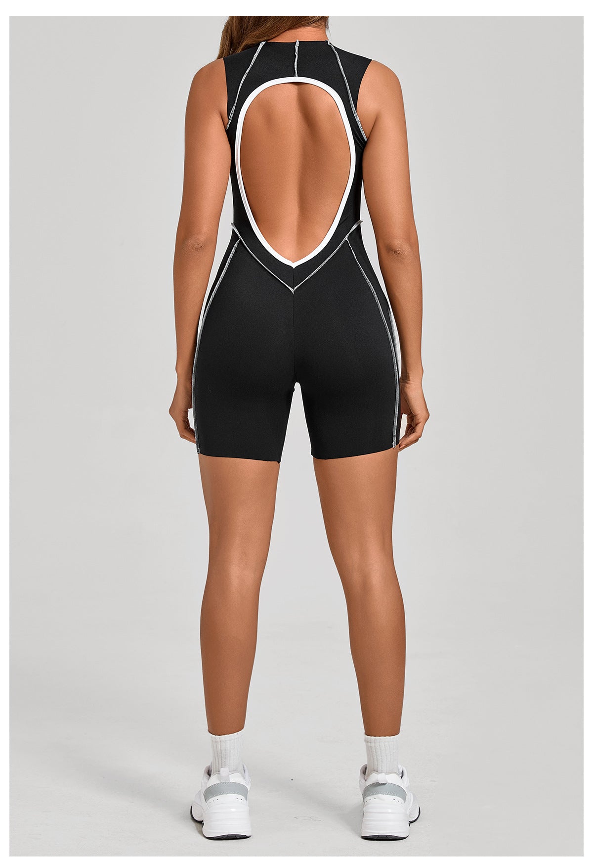 Lila Zen Contrast Seam Open-Back Sculpt Romper