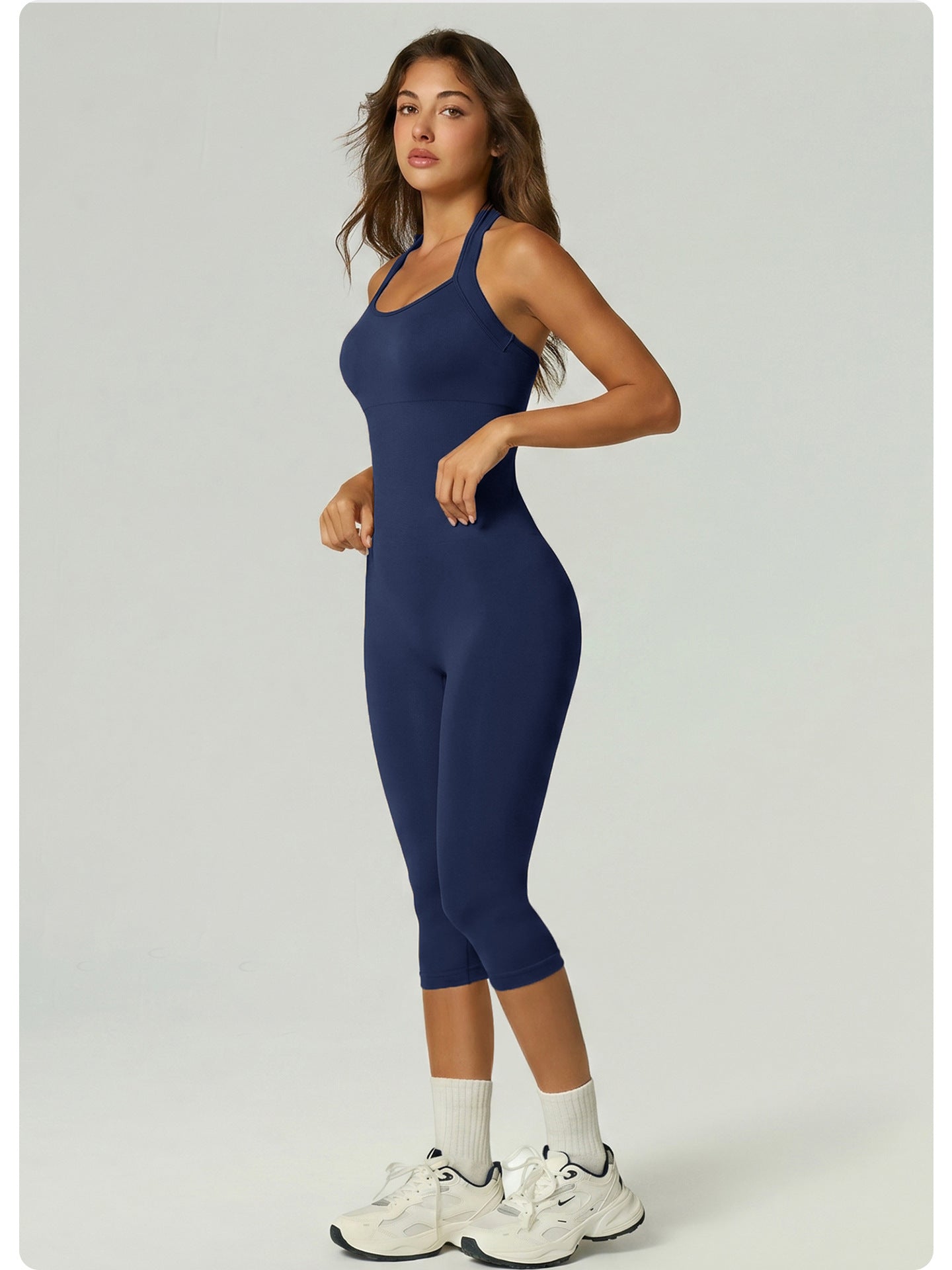 Halter Open Back Biker Short Unitard