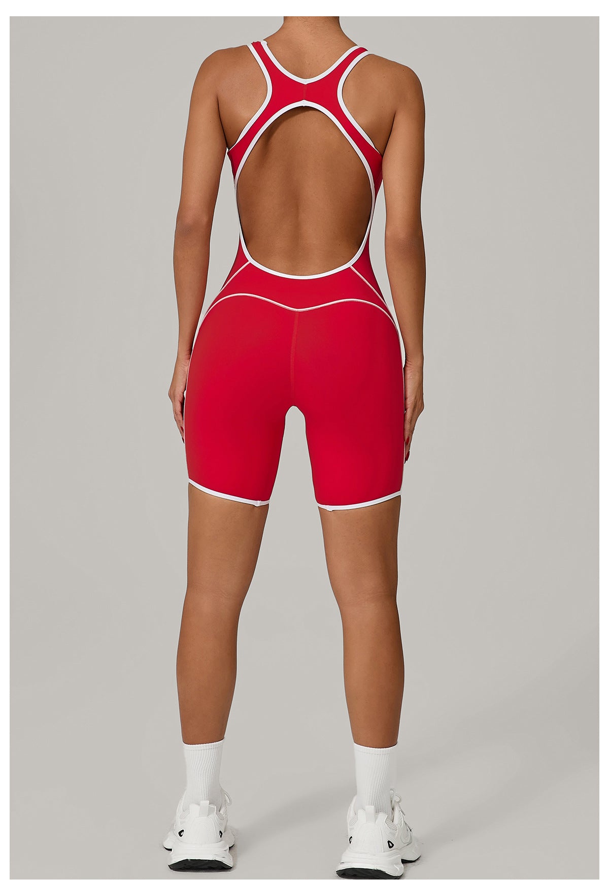 Lila Zen Contrast Trim Open Back Biker Short Romper
