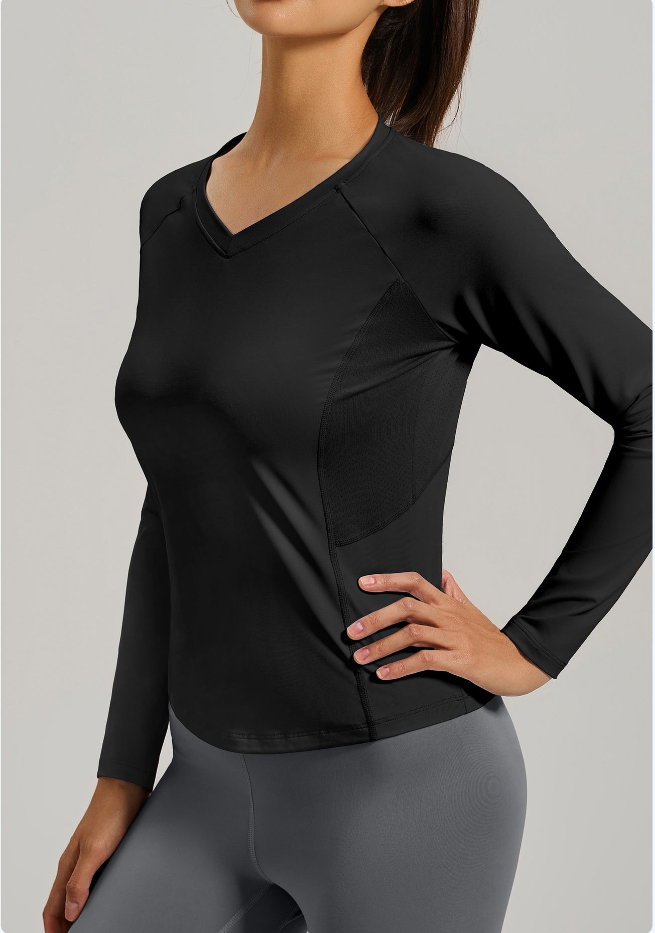 Lila Zen Backless Mesh V-Neck Yoga Fitness Long-Sleeve Top