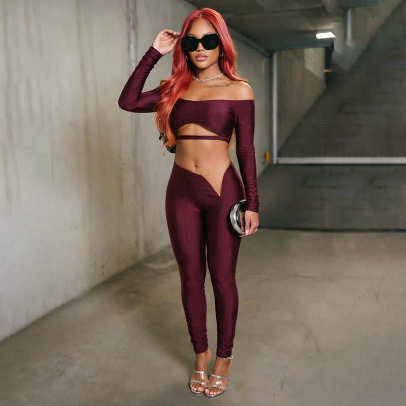 Off-Shoulder Cutout Crop Top & V-Waist Pants Set