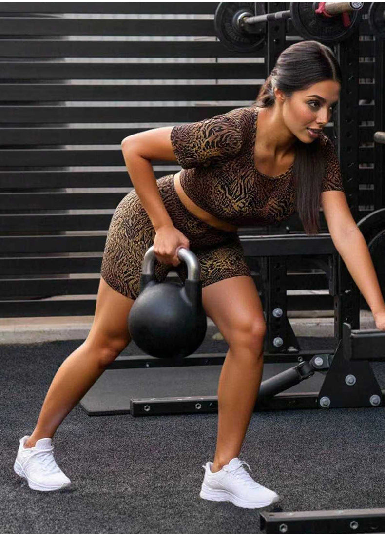 Lila Zen Wild Motion Leopard Print Crop Top & High-Waisted Biker Shorts Set