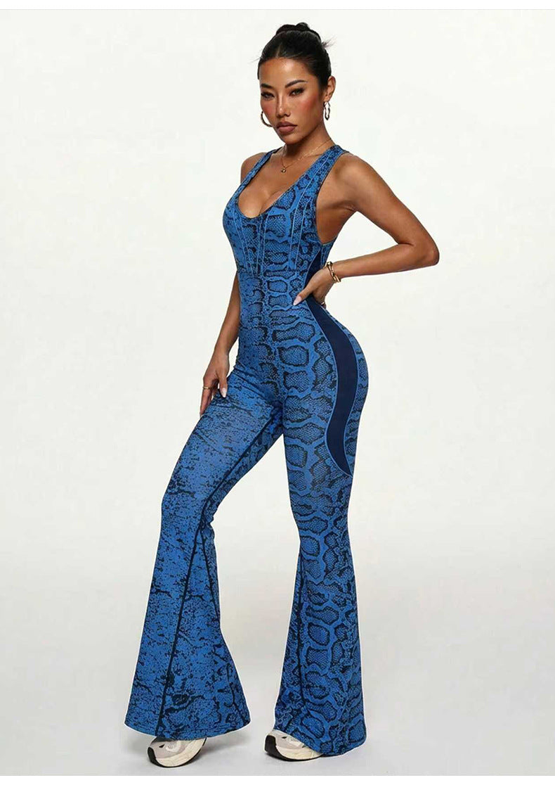 Lila Zen Serpentine Sculpt Backless Flared Yoga Jumpsuit