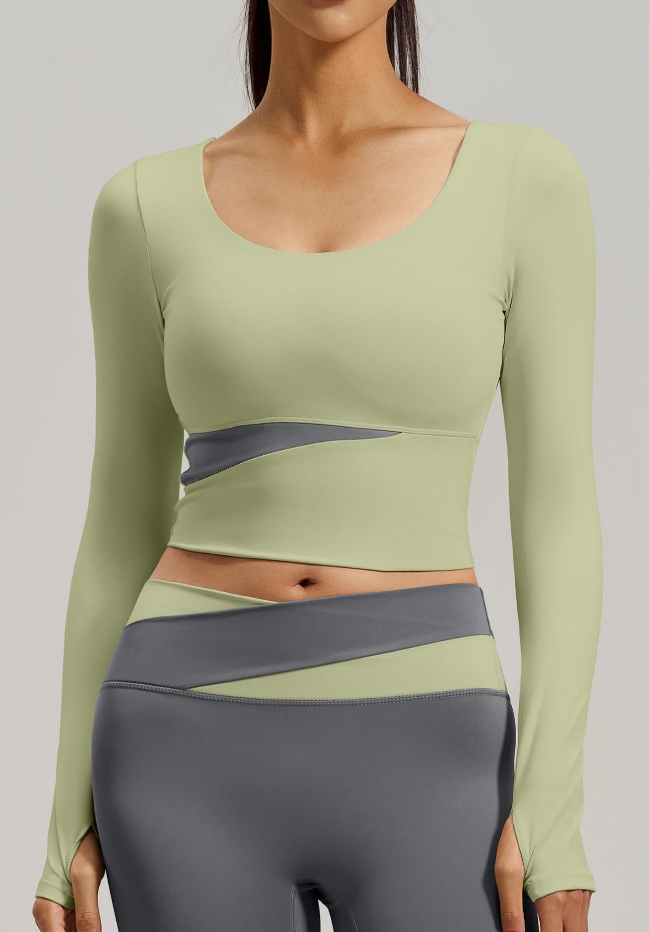 Lila Zen Peach Color Block Yoga Long Sleeve