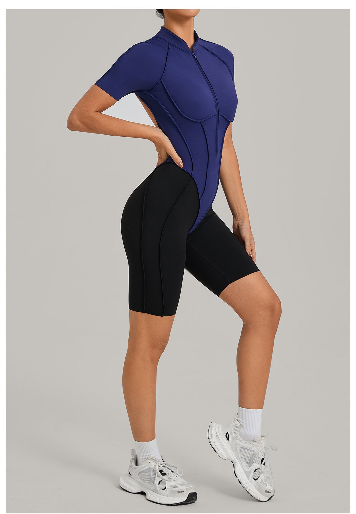 Lila Zen Half-Zip Open-Back Sculpt Romper